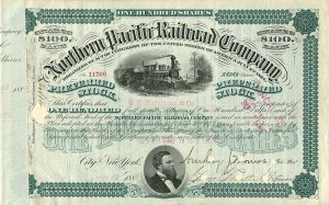 E.H. Harriman signed Northern Pacific Railroad Co. - Stock Certificate